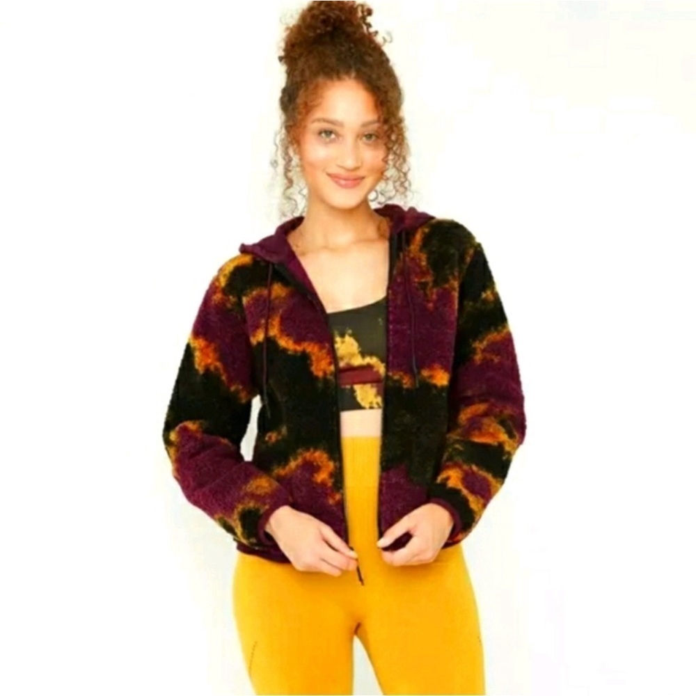 Women’s Marble Sherpa Hoodie Lined Jacket JoyLab Black/Burgundy Size XL
